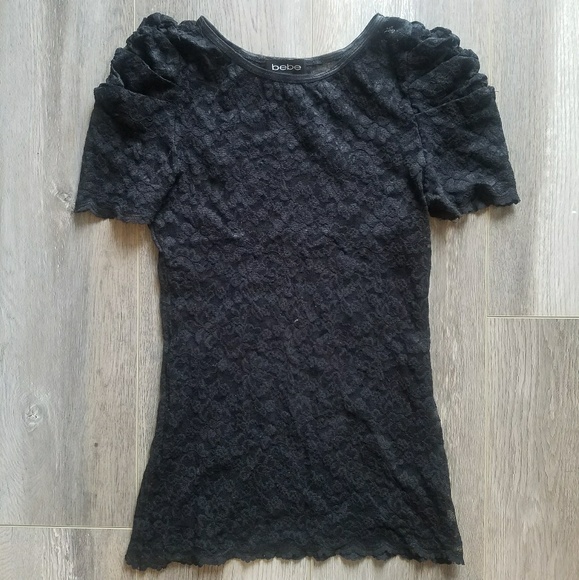 bebe Tops - Bebe Black Lace Short Sleeve Top bebe Tops - Bebe Black Lace Short Sleeve Top